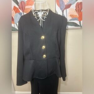 Cynthia Rowley Black Peplum Blazer with Gold Buttons